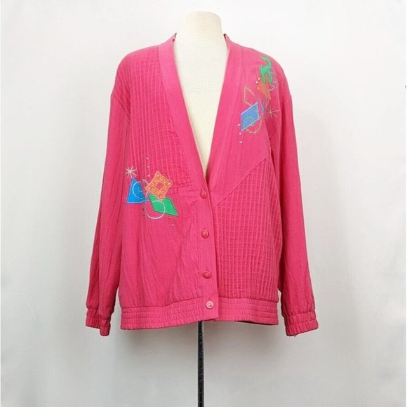 Vintage 80s Skirt Jacket Set Pink Oversize Midi Misses Size L XL - Picture 2 of 16